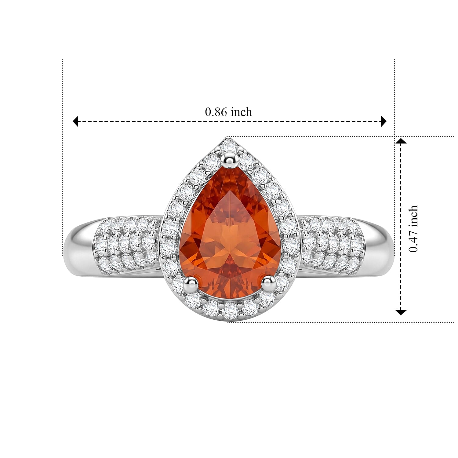 D'Joy Mexican Cherry Fire Opal and Moissanite 1.10 ctw Sunset Kiss Ring in Rhodium Over Sterling Silver (Size 6.0)
