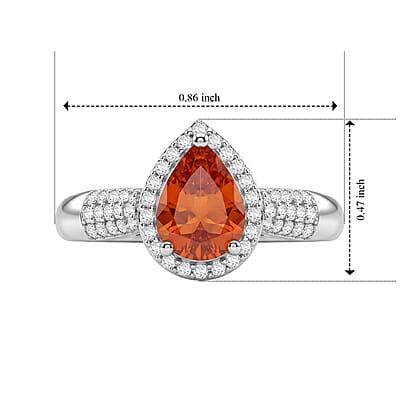 D'Joy Mexican Cherry Fire Opal and Moissanite 1.10 ctw Sunset Kiss Ring in Rhodium Over Sterling Silver (Size 6.0)