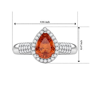 D'Joy Mexican Cherry Fire Opal and Moissanite 1.10 ctw Ring in Rhodium Over Sterling Silver (Size 7.0)