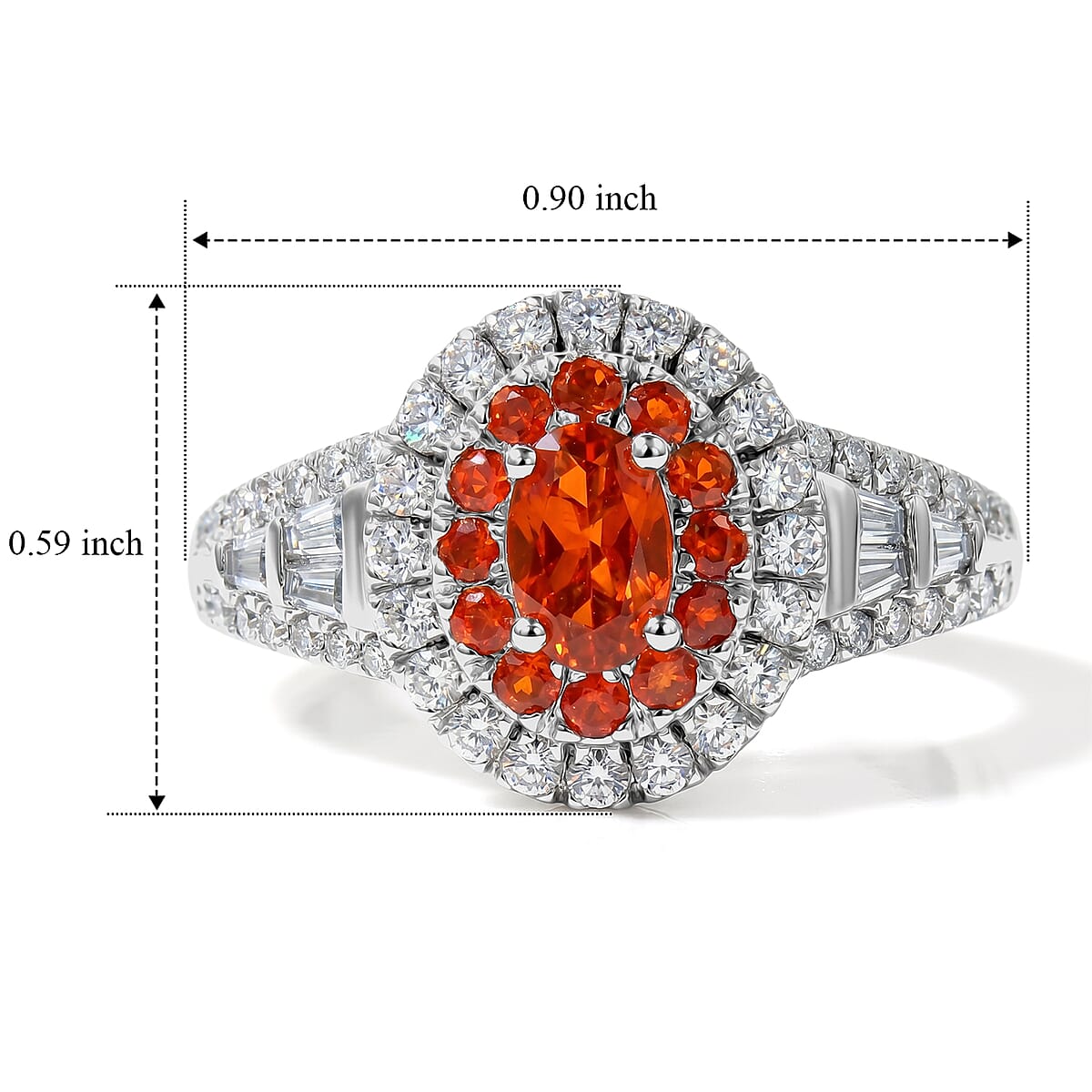   Mexican Cherry Fire Opal, Moissanite Crimson Bloom Ring in Rhodium Over Sterling Silver (Size 7.0) 1.00 ctw image number 2