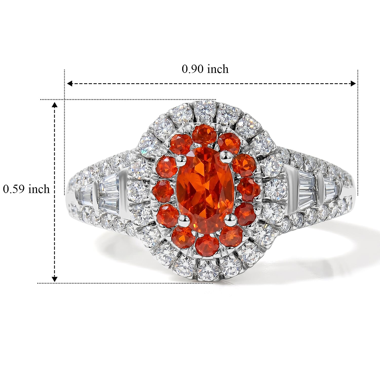 D'Joy Mexican Cherry Fire Opal and Moissanite 1.00 ctw Crimson Bloom Ring in Rhodium Over Sterling Silver (Size 5.0)