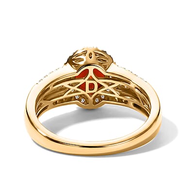 D'Joy Mexican Cherry Fire Opal and Multi Gemstone 1.50 ctw Golden Hour Bloom Ring in 18K Vermeil Yellow Gold Over Sterling Silver (Size 6.0)