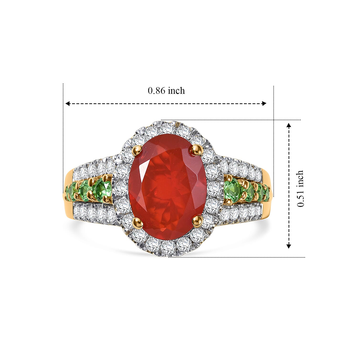 D'Joy Mexican Cherry Fire Opal and Multi Gemstone 1.50 ctw Golden Hour Bloom Ring in 18K Vermeil Yellow Gold Over Sterling Silver (Size 6.0)