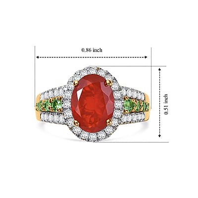D'Joy Mexican Cherry Fire Opal and Multi Gemstone 1.50 ctw Golden Hour Bloom Ring in 18K Vermeil Yellow Gold Over Sterling Silver (Size 6.0)