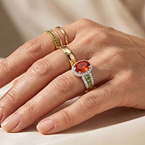 D'Joy Mexican Cherry Fire Opal and Multi Gemstone 1.50 ctw Ring in 18K Vermeil Yellow Gold Over Sterling Silver (Size 7.0)