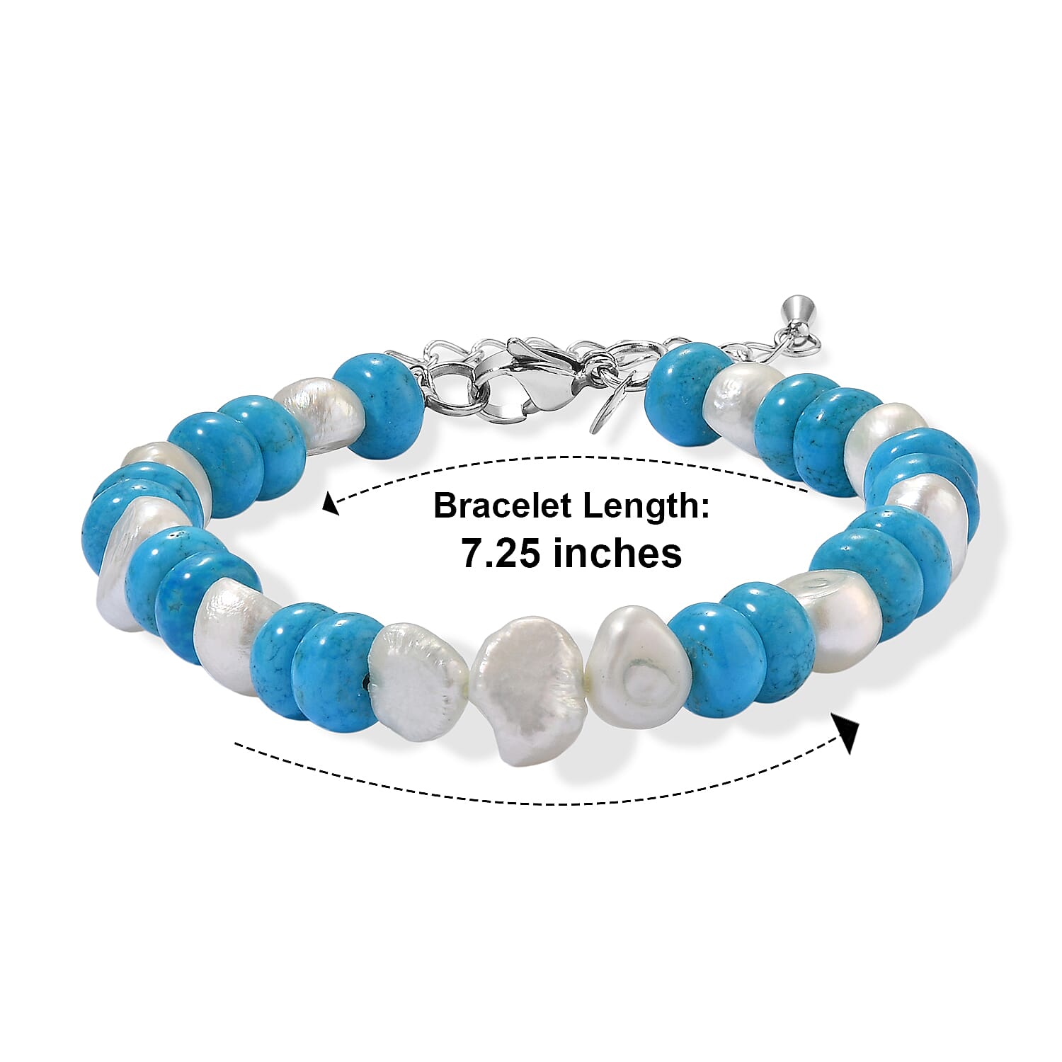 EverTrue Magnesite and Pearl 55.00 ctw Beaded Bracelet in Stainless Steel (7.25 In)