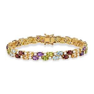 EverTrue Multi Gemstone 25.20 ctw Zig Zag Double Row Bracelet in 18K YG Plated (8.00 In)