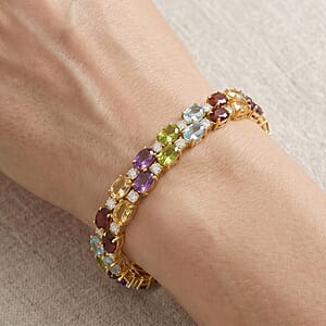 EverTrue Multi Gemstone 25.20 ctw Zig Zag Double Row Bracelet in 18K YG Plated (8.00 In)