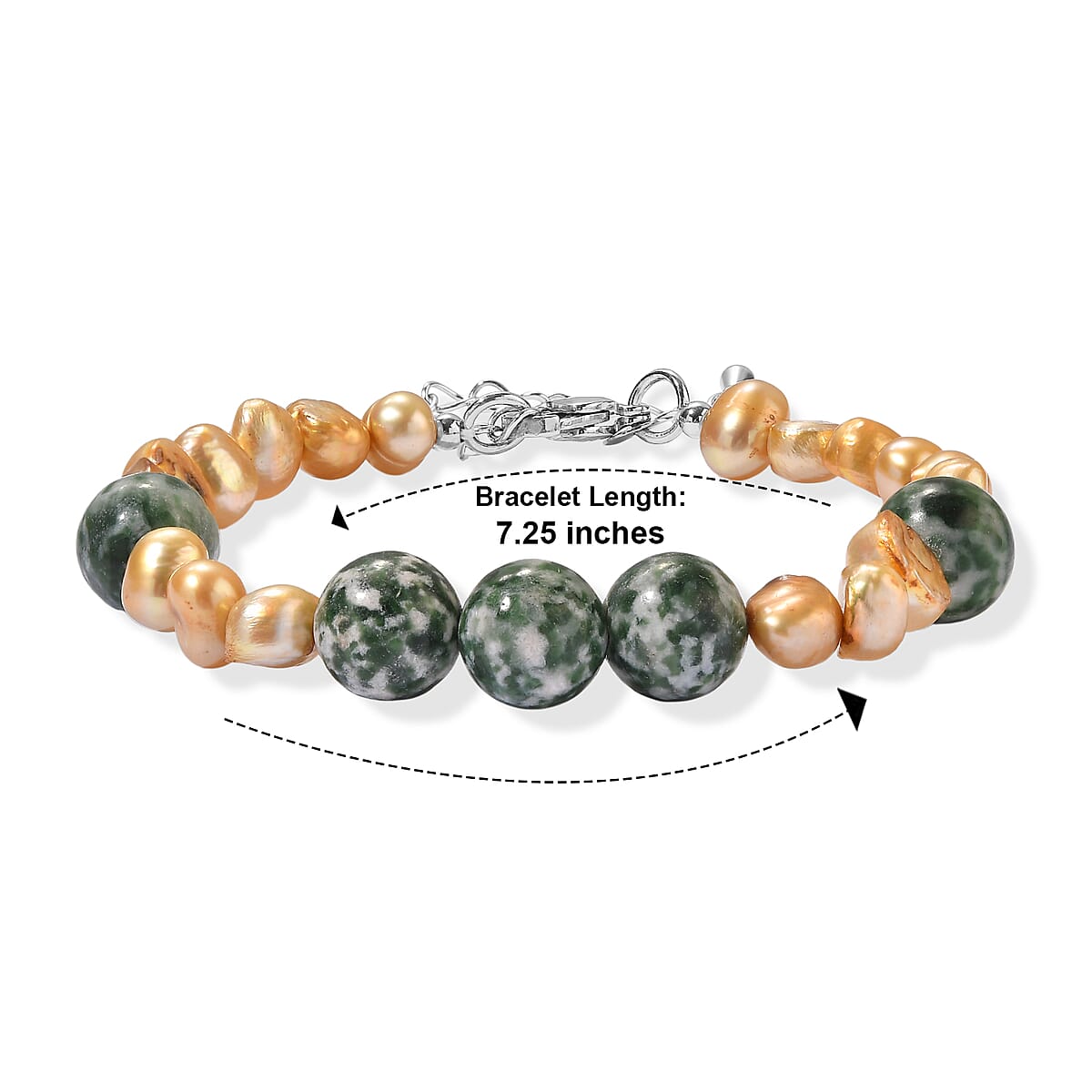 EverTrue Green Jasper and Yellow Pearl (D) 80.00 ctw Beaded Bracelet in Stainless Steel (7.25-9.0In) image number 2