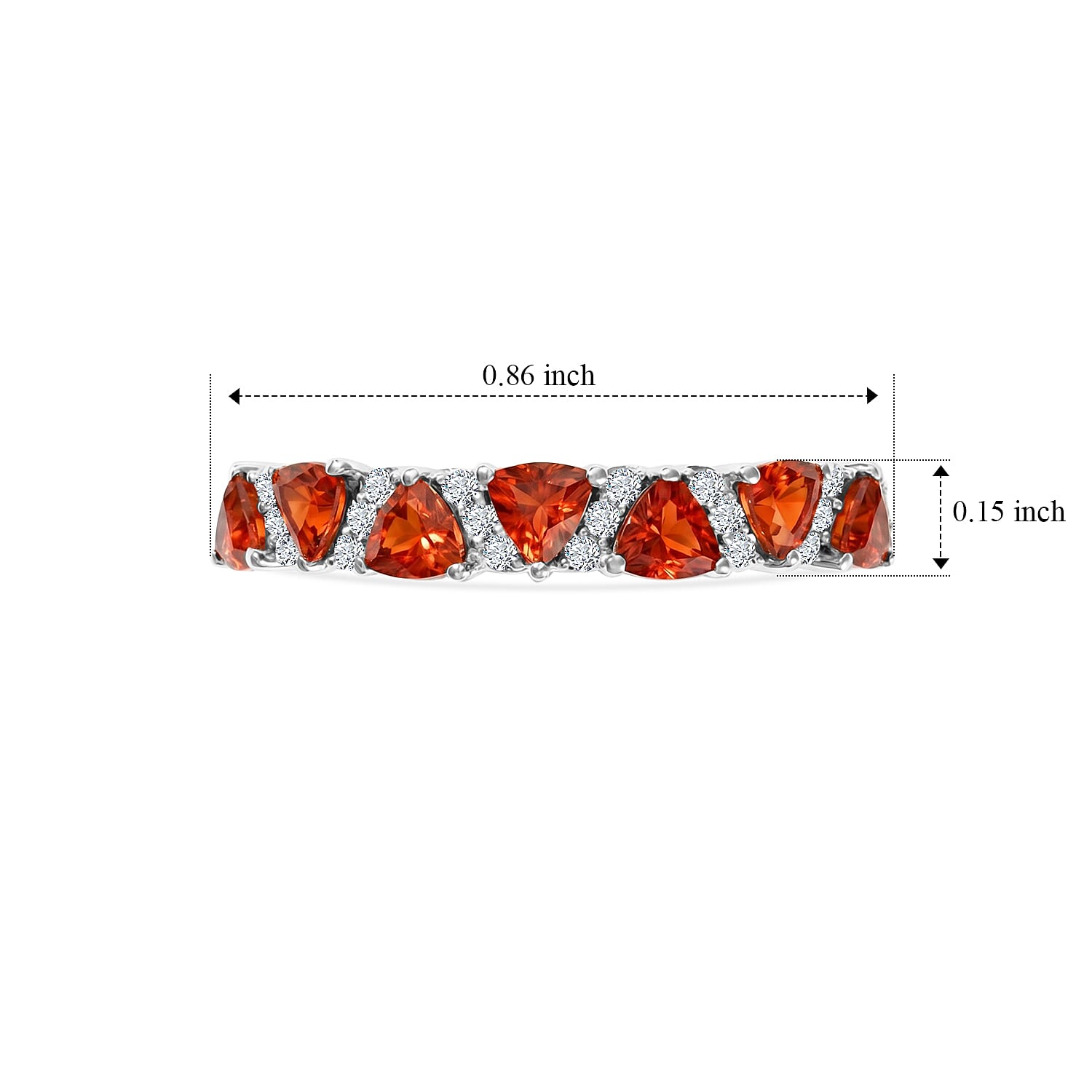 D'Joy Mexican Cherry Fire Opal and Moissanite 0.50 ctw Sunset Spark Band Ring in Rhodium Over Sterling Silver (Size 5.0)