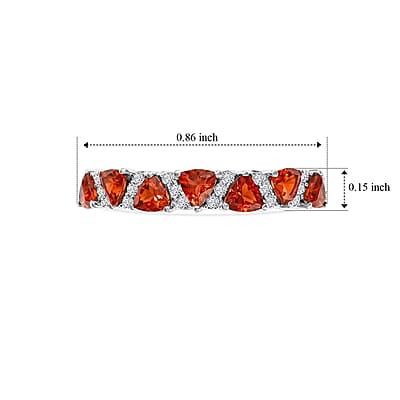 D'Joy Mexican Cherry Fire Opal and Moissanite 0.50 ctw Sunset Spark Band Ring in Rhodium Over Sterling Silver (Size 5.0)