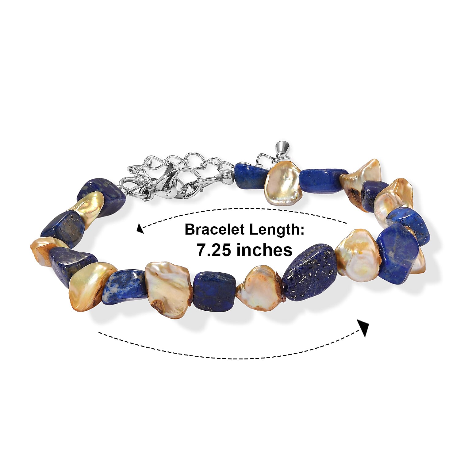 EverTrue Yellow Pearl (D) and Lapis Lazuli 20.00 ctw Bracelet in Stainless Steel (7.25 In)