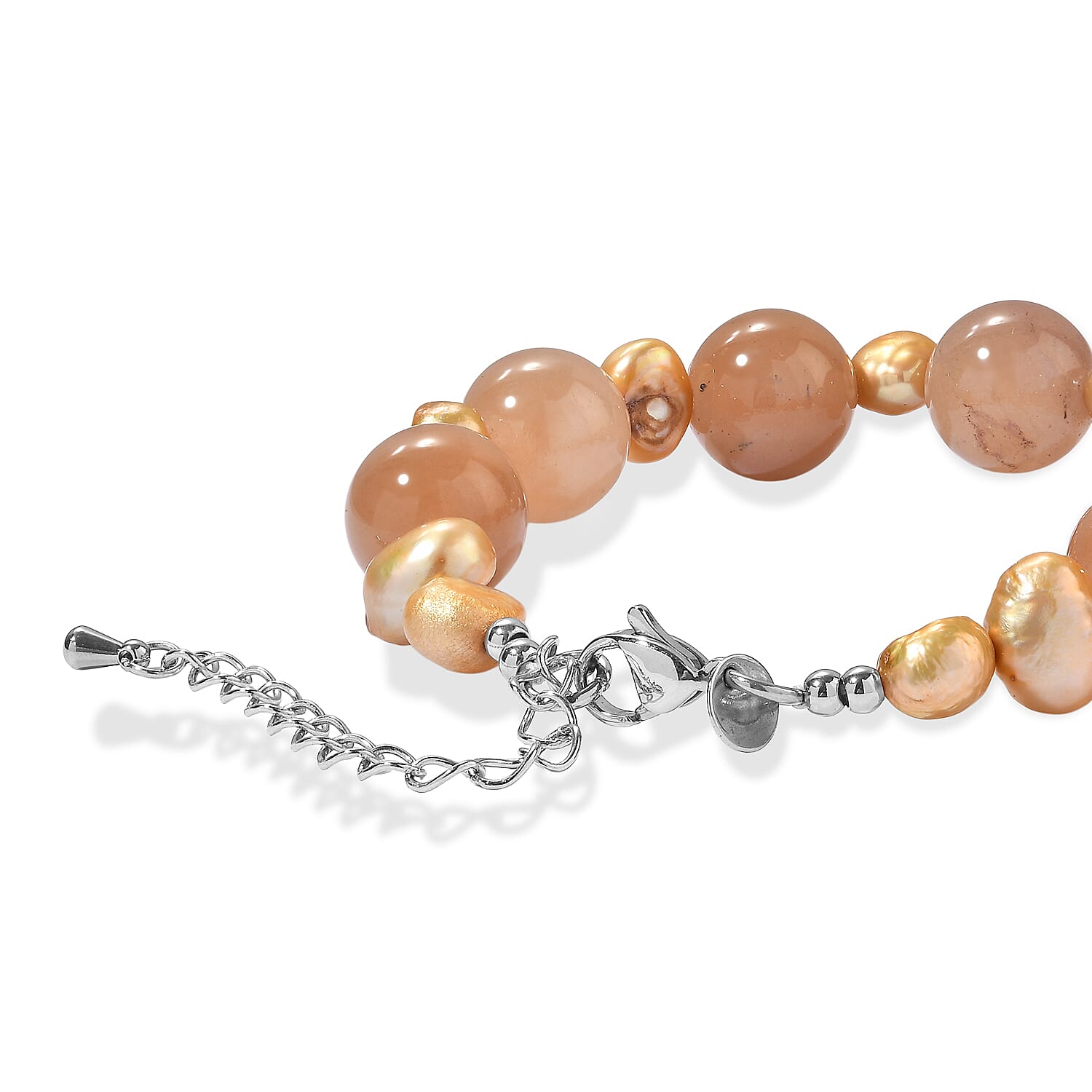 EverTrue Lodolite and Yellow Pearl (D) 75.00 ctw Beaded Bracelet in Stainless Steel (7.25 In)