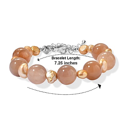 EverTrue Lodolite and Yellow Pearl (D) 75.00 ctw Beaded Bracelet in Stainless Steel (7.25 In)