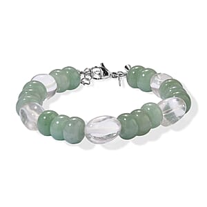 EverTrue Green Aventurine and Austrian Crystal 70.00 ctw Beaded Bracelet in Stainless Steel (7.25-9.25In)