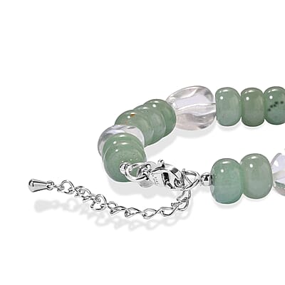 EverTrue Green Aventurine and Austrian Crystal 70.00 ctw Beaded Bracelet in Stainless Steel (7.25-9.25In)