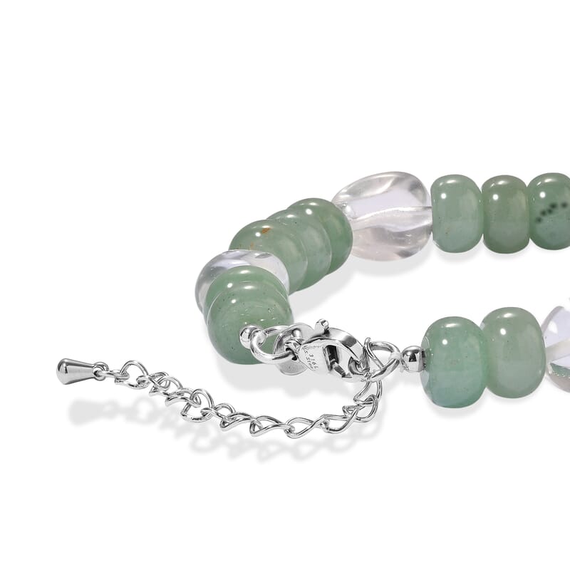 EverTrue Green Aventurine and Austrian Crystal 70.00 ctw Beaded Bracelet in Stainless Steel (7.25-9.25In)