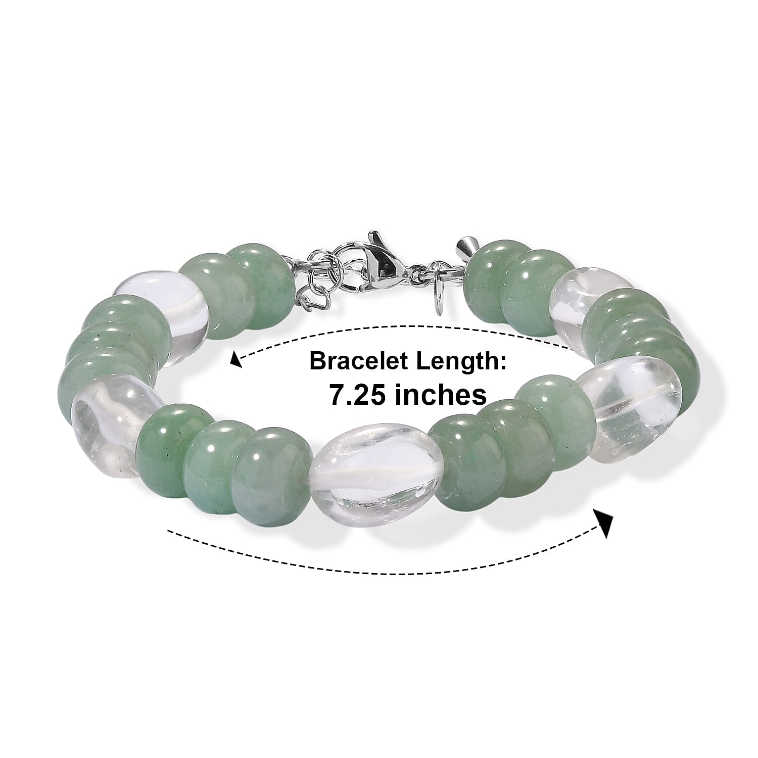 EverTrue Green Aventurine and Austrian Crystal 70.00 ctw Beaded Bracelet in Stainless Steel (7.25-9.25In)