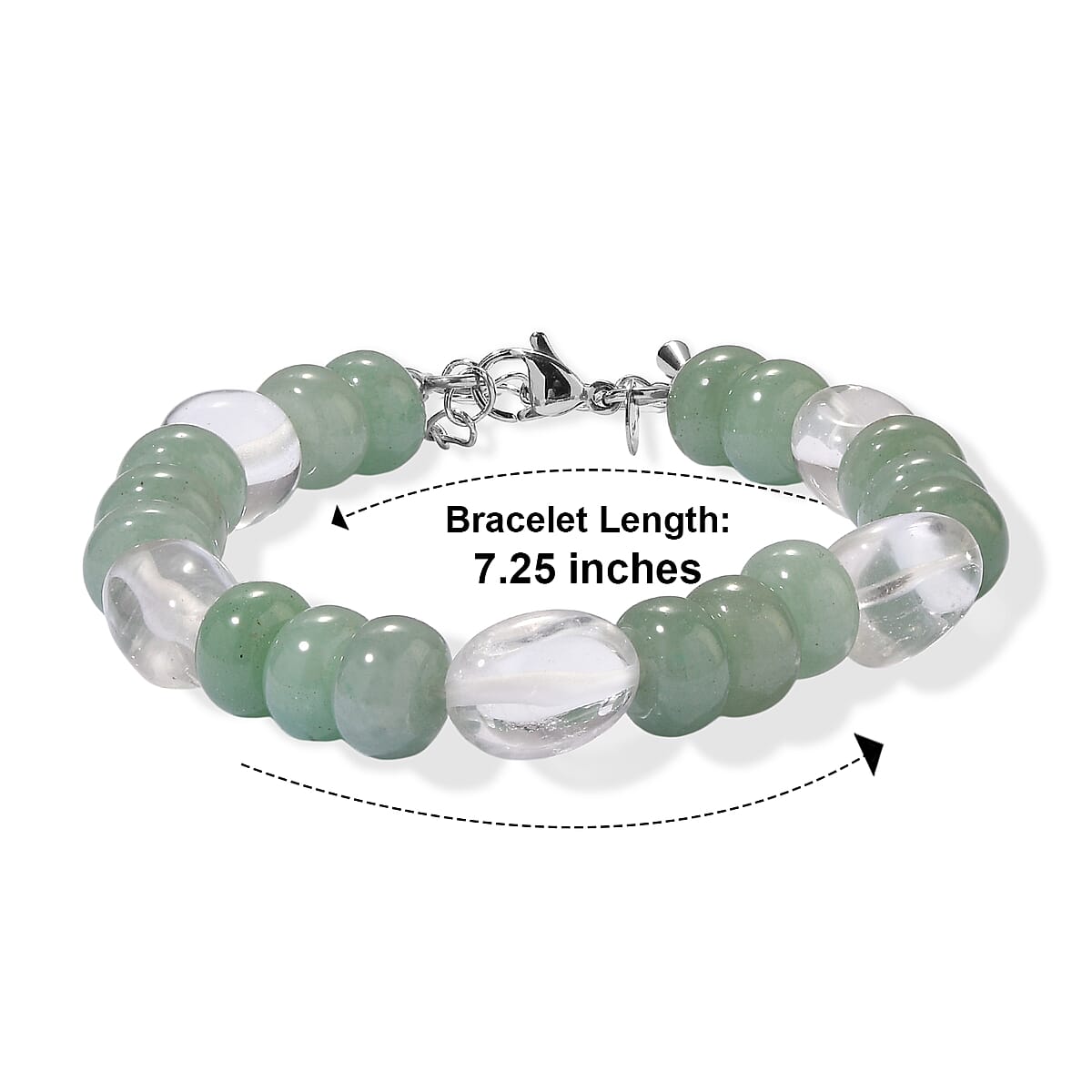 EverTrue Green Aventurine and Austrian Crystal 70.00 ctw Beaded Bracelet in Stainless Steel (7.25-9.25In) image number 2