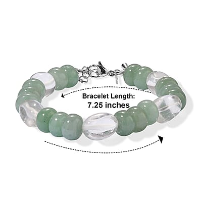 EverTrue Green Aventurine and Austrian Crystal 70.00 ctw Beaded Bracelet in Stainless Steel (7.25-9.25In)