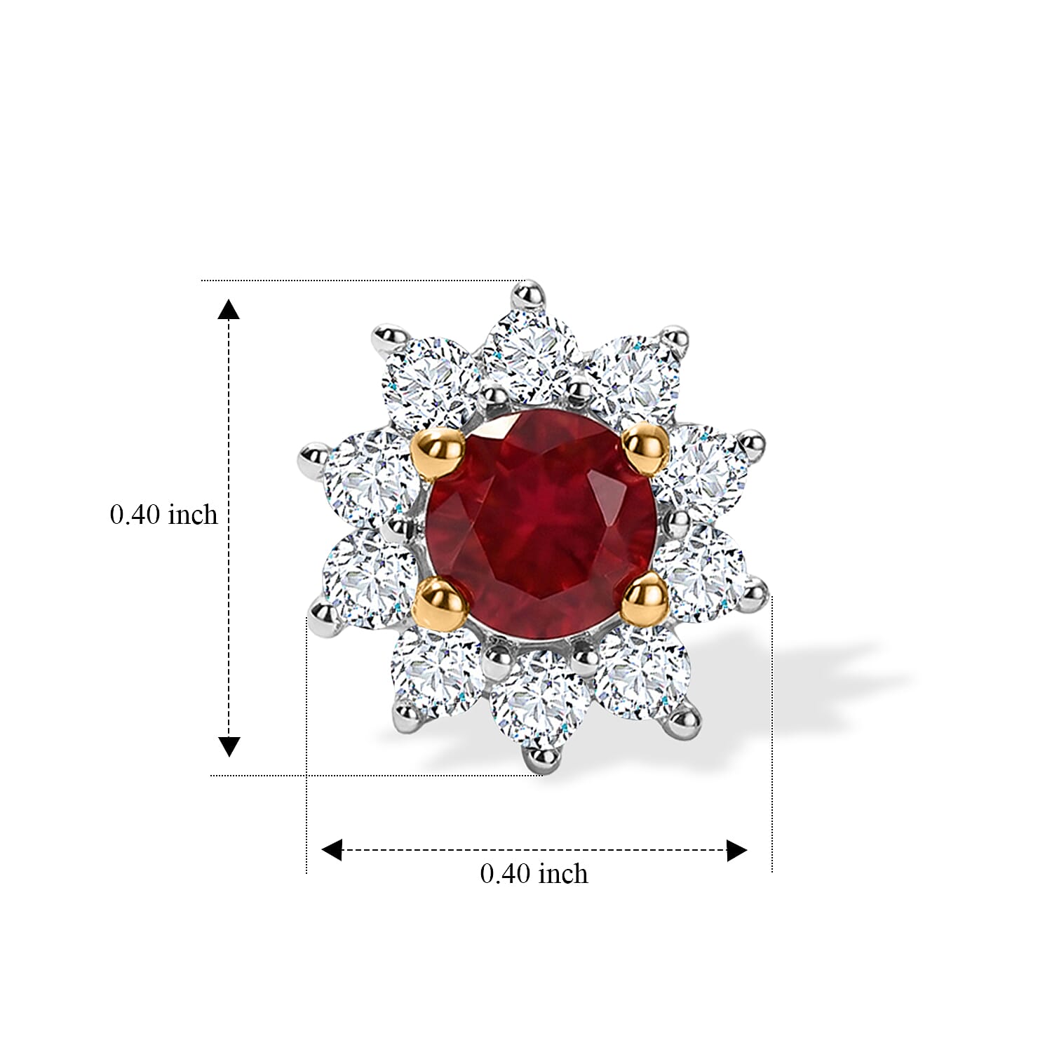 D'Joy Mexican Cherry Fire Opal and Moissanite 0.80 ctw Stud Earring in 18K Vermeil Yellow Gold Over Sterling Silver