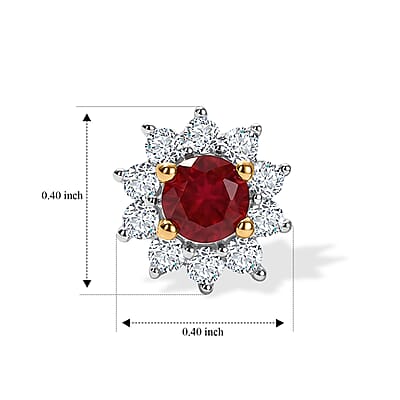 D'Joy Mexican Cherry Fire Opal and Moissanite 0.80 ctw Stud Earring in 18K Vermeil Yellow Gold Over Sterling Silver