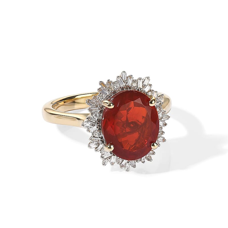 Luxoro Mexican Cherry Fire Opal and Diamond I2 2.65 ctw Crimson Starburst Ring in 10K Yellow Gold (Size  5.0)