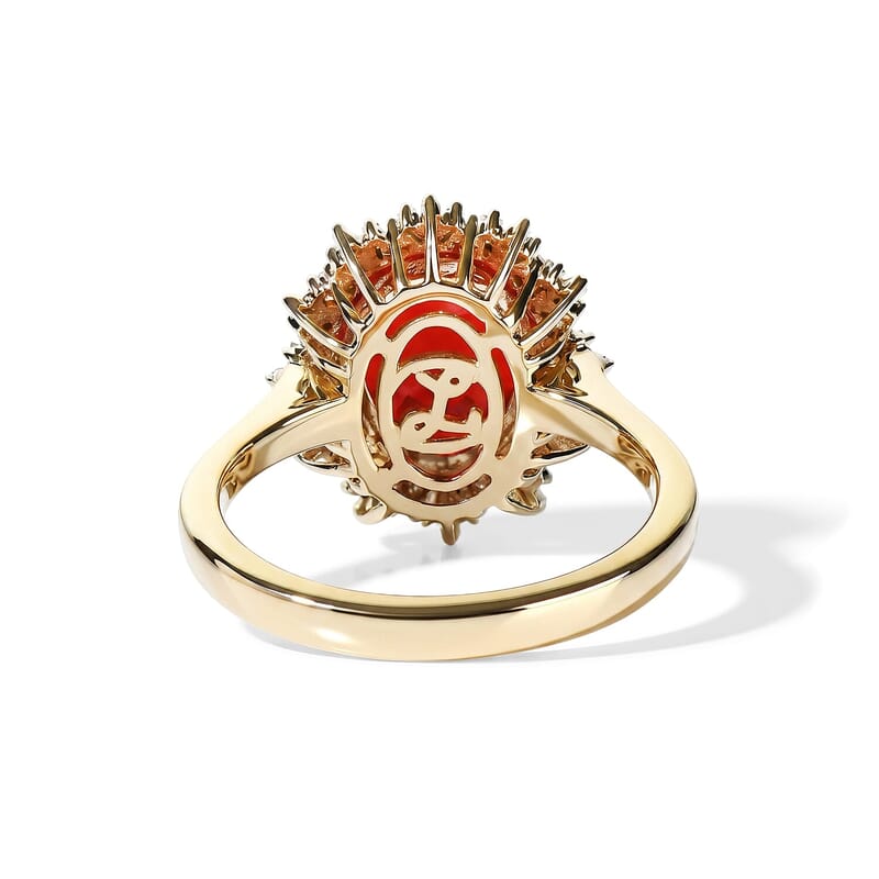 Luxoro Mexican Cherry Fire Opal and Diamond I2 2.65 ctw Crimson Starburst Ring in 10K Yellow Gold (Size  5.0)