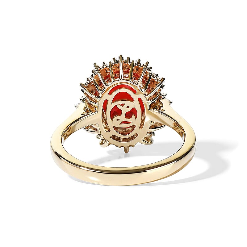 Luxoro Mexican Cherry Fire Opal and Diamond I2 2.65 ctw Crimson Starburst Ring in 10K Yellow Gold (Size  5.0)