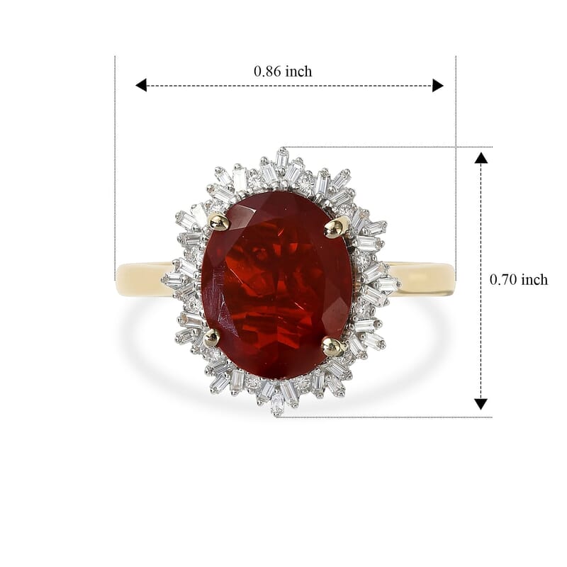 Luxoro Mexican Cherry Fire Opal and Diamond I2 2.65 ctw Crimson Starburst Ring in 10K Yellow Gold (Size  5.0)