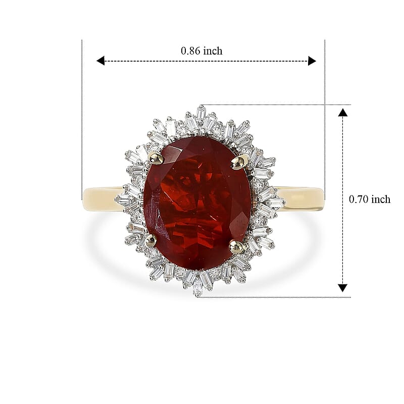 Luxoro Mexican Cherry Fire Opal and Diamond I2 2.65 ctw Crimson Starburst Ring in 10K Yellow Gold (Size  5.0)