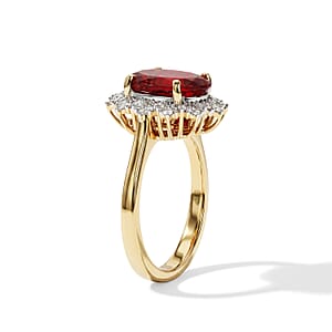 Luxoro 10K Yellow Gold Mexican Cherry Fire Opal and Diamond (I2) (0.25 cts) 2.65 ctw Crimson Starburst Ring (Size 6.0)