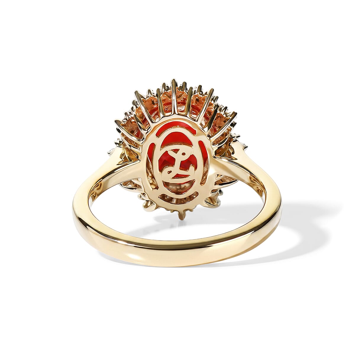 Luxoro 10K Yellow Gold Mexican Cherry Fire Opal, Diamond (I2) (0.25 cts) Crimson Starburst Ring (Size 6.0) 2.65 ctw image number 4