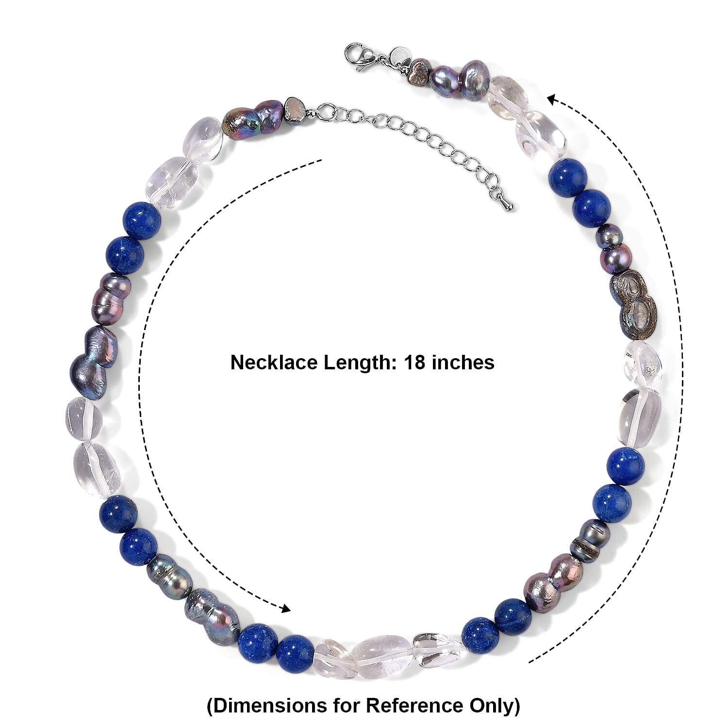 EverTrue Peacock Pearl (D), Sodalite and Clear Quartz 50.00 ctw Necklace in Stainless Steel 18-20 Inches