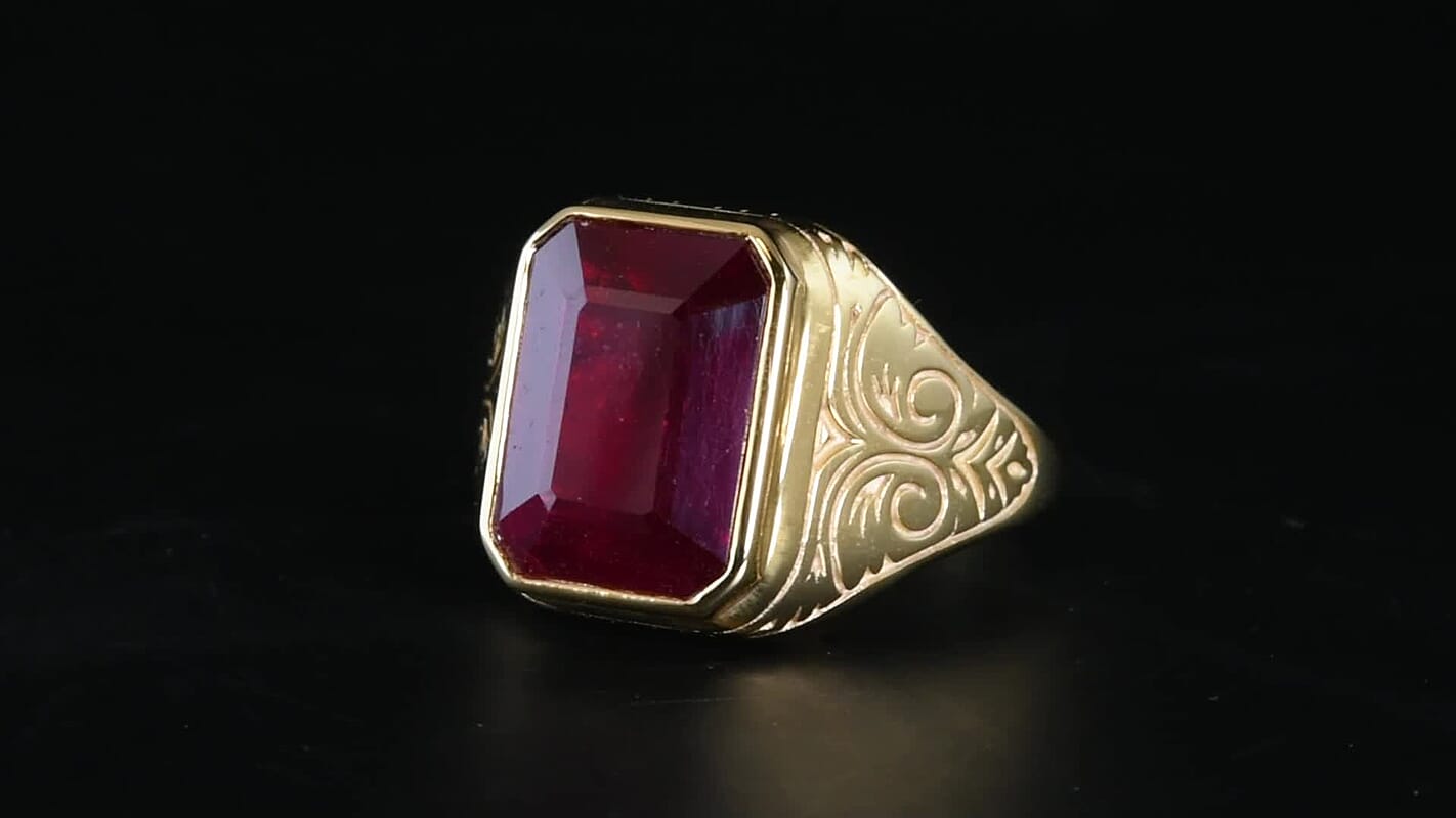 D'Joy Premium Niassa Ruby (FF) Men's Ring in 18K Vermeil YG Over Sterling Silver (Size 11.0) 10.50 ctw