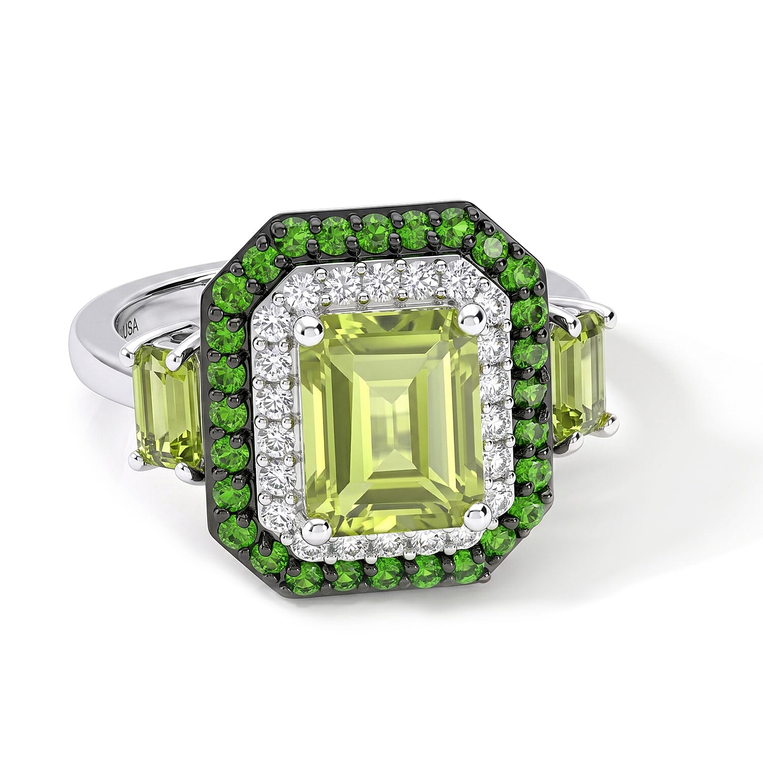 D'Joy Premium Hebei Peridot and Multi Gemstone 4.00 ctw Ring in Rhodium Over Sterling Silver (Size 5.0)