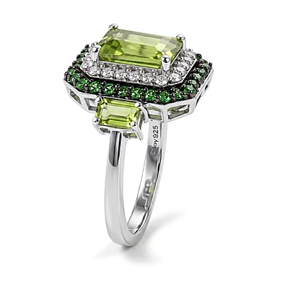 D'Joy Premium Hebei Peridot and Multi Gemstone 4.00 ctw Ring in Rhodium Over Sterling Silver (Size 5.0)