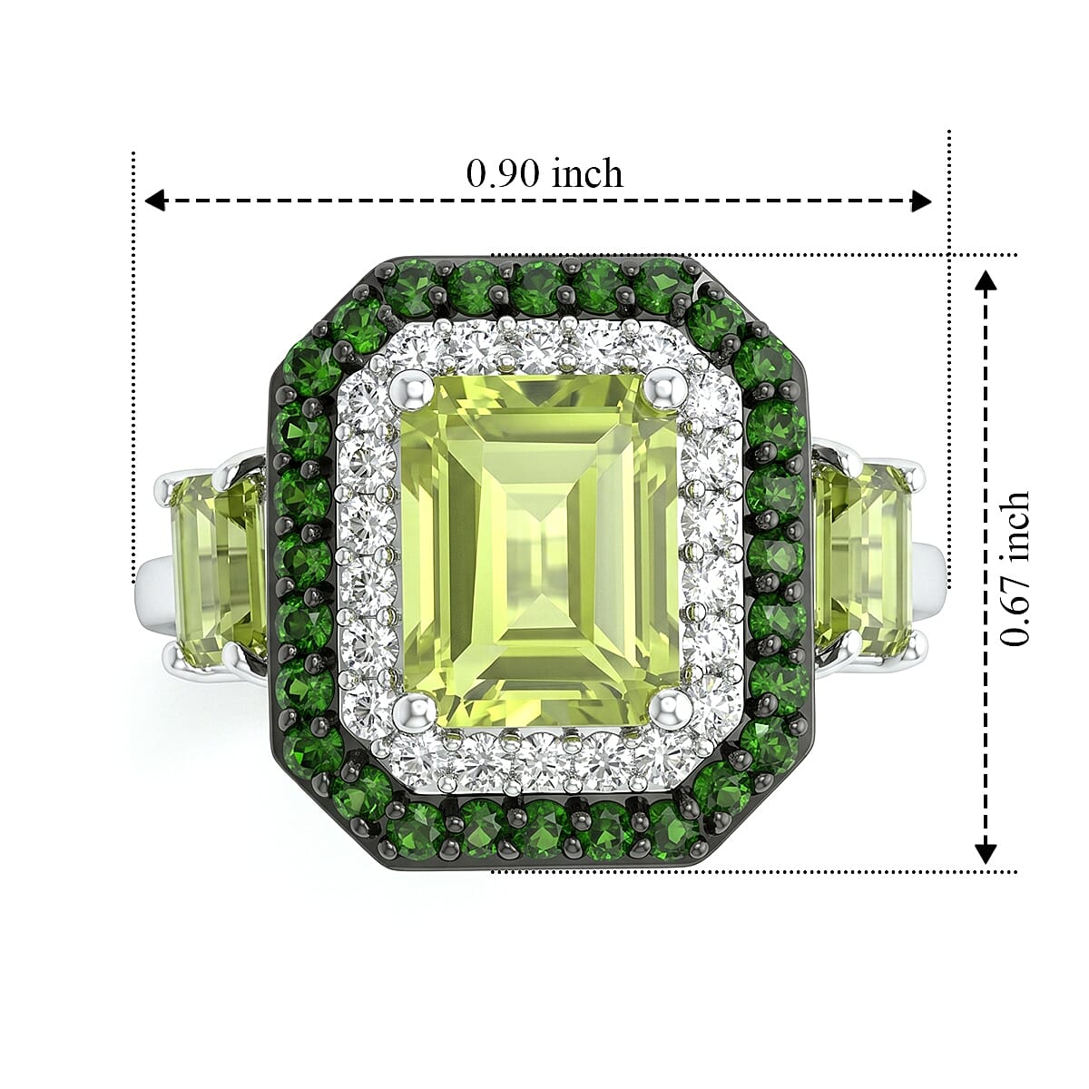 D'Joy Premium Hebei Peridot and Multi Gemstone 4.00 ctw Ring in Rhodium Over Sterling Silver (Size 5.0)