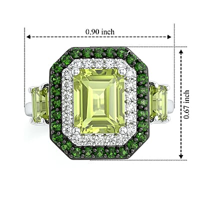 D'Joy Premium Hebei Peridot and Multi Gemstone 4.00 ctw Ring in Rhodium Over Sterling Silver (Size 5.0)