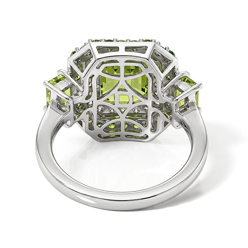 D'Joy Premium Hebei Peridot and Multi Gemstone 4.25 ctw Ring in Rhodium Over Sterling Silver (Size 7.0)