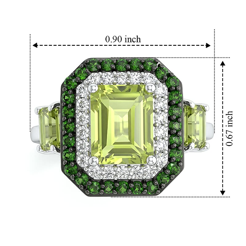 D'Joy Premium Hebei Peridot and Multi Gemstone 4.25 ctw Ring in Rhodium Over Sterling Silver (Size 7.0)