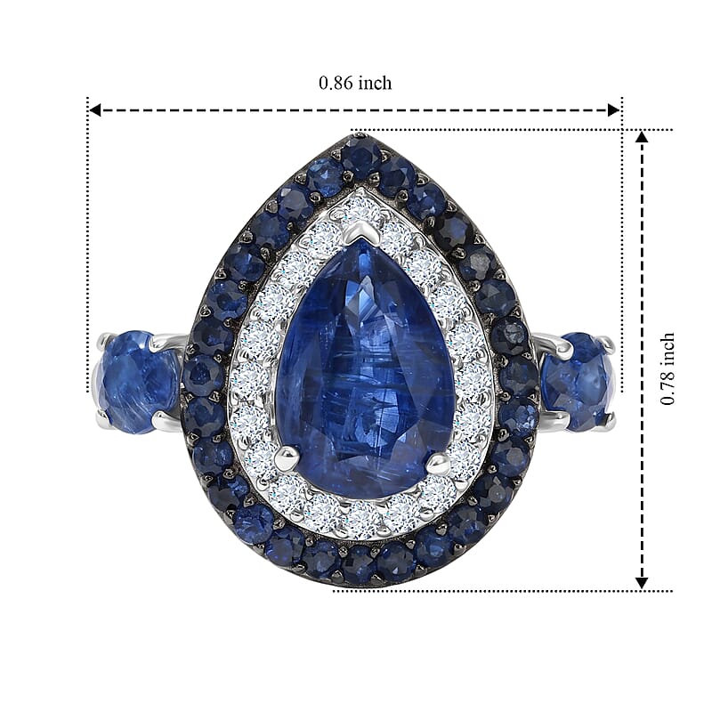 D'Joy Premium Kashmir Kyanite and Multi Gemstone 4.00 ctw Royal Spectrum Ring in Rhodium Over Sterling Silver (Size 6.0)