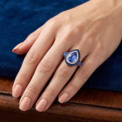 D'Joy Premium Kashmir Kyanite and Multi Gemstone 4.00 ctw Royal Spectrum Ring in Rhodium Over Sterling Silver (Size 7.0)