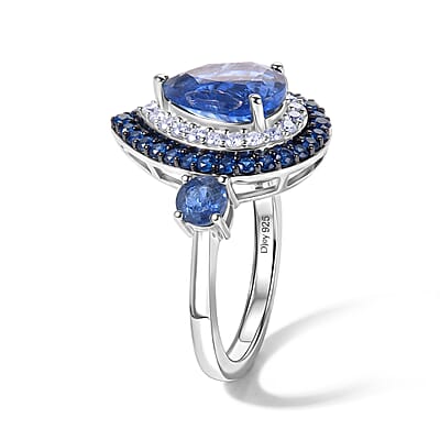 D'Joy Premium Kashmir Kyanite and Multi Gemstone 4.00 ctw Royal Spectrum Ring in Rhodium Over Sterling Silver (Size 7.0)