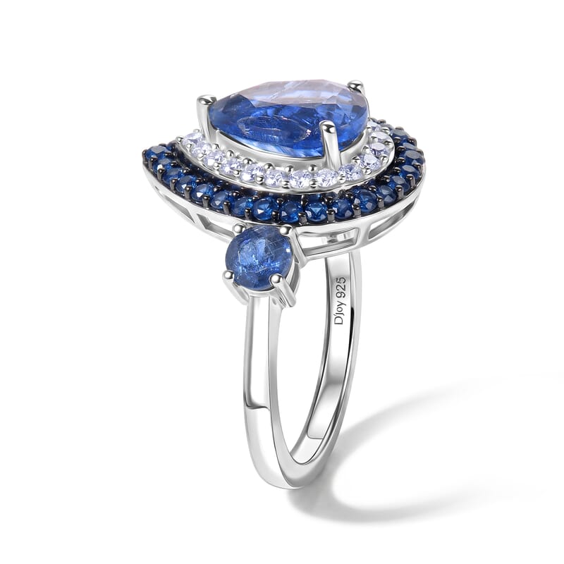 D'Joy Premium Kashmir Kyanite and Multi Gemstone 4.00 ctw Royal Spectrum Ring in Rhodium Over Sterling Silver (Size 7.0)