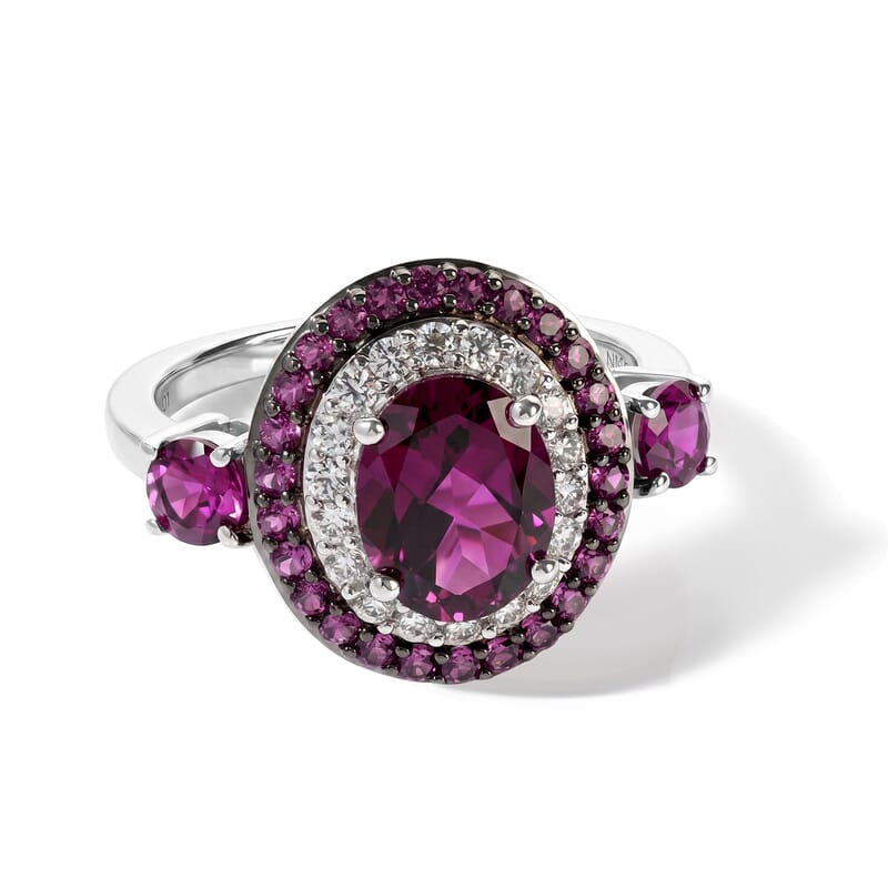 D'Joy Premium Orissa Rhodolite Garnet and White Zircon 4.00 ctw Royal Spectrum Ring in Rhodium Over Sterling Silver (Size 6.0)