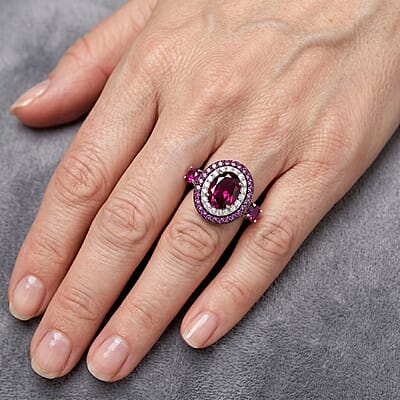 D'Joy Premium Orissa Rhodolite Garnet and White Zircon 4.00 ctw Royal Spectrum Ring in Rhodium Over Sterling Silver (Size 6.0)