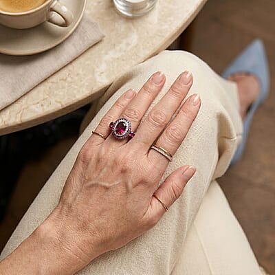 D'Joy Premium Orissa Rhodolite Garnet and White Zircon 4.00 ctw Royal Spectrum Ring in Rhodium Over Sterling Silver (Size 6.0)