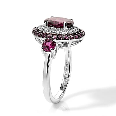 D'Joy Premium Orissa Rhodolite Garnet and White Zircon 4.00 ctw Royal Spectrum Ring in Rhodium Over Sterling Silver (Size 6.0)
