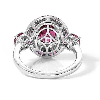 D'Joy Premium Orissa Rhodolite Garnet and White Zircon 4.00 ctw Royal Spectrum Ring in Rhodium Over Sterling Silver (Size 6.0)